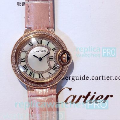 Copy Cartier Woman Watches Ballon Bleu de Pink Leather Strap 